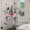Bathroom Wall Decals Sticker, Rose Butterfly Flower Wall Stickers, Waterproof Rose Butterfly Vine Glass Stickers For Bedroom Restroom DIY Decoration