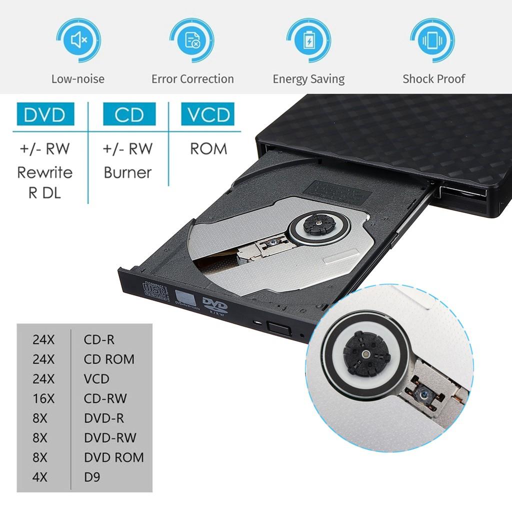 USB3.0 Portable External DVD RW CD Writer Slim Optical Drive Burner Reader Player Tray Type For PC Laptop