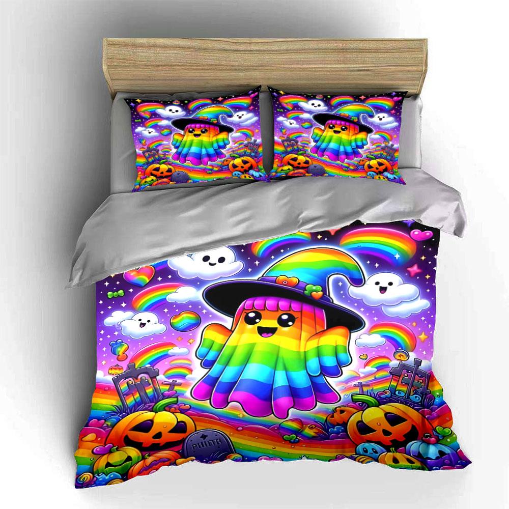 Regenbogen Geist Hexe Design Set Bettwäsche Bettbezug Set Bettbezug Kissenbezüge  (1*Bettbezug 2*Kissenbezüge, ohne Bettdecke)