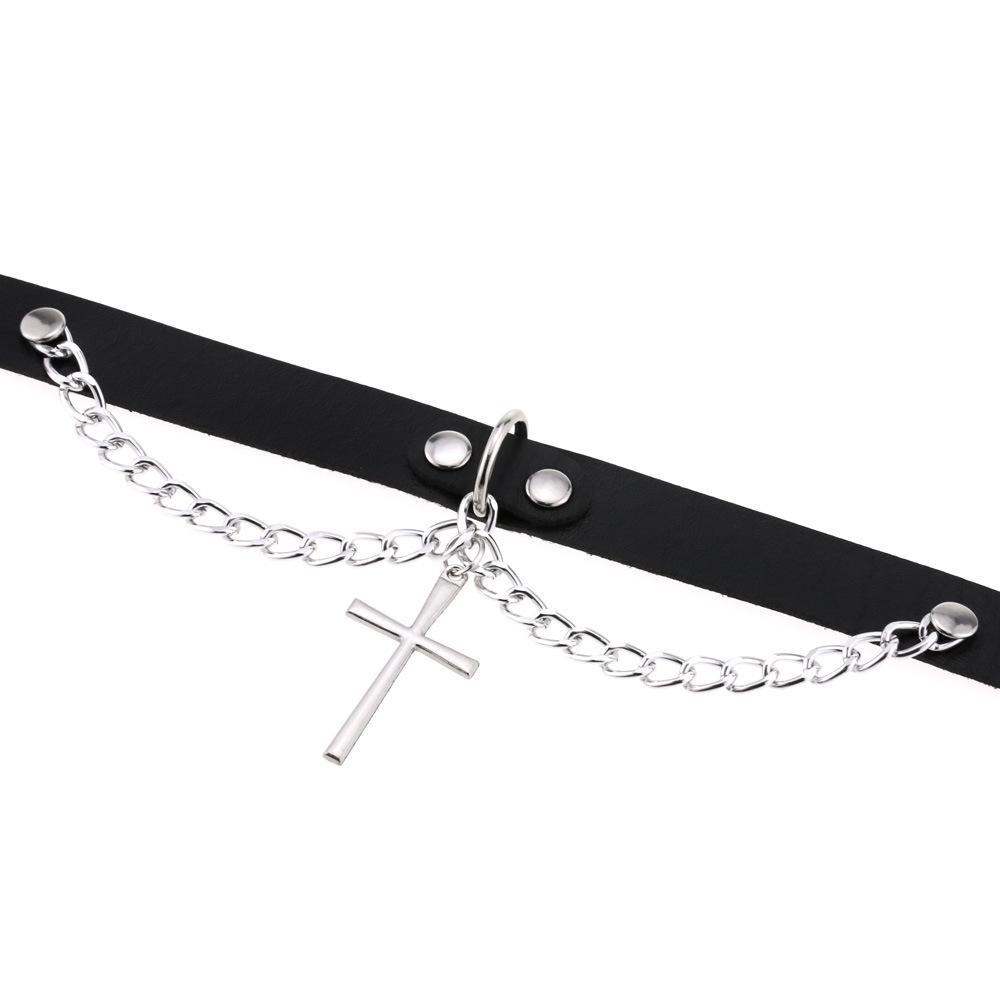 Role Play Choker Gothic Satan Inverted Cross Necklace Stainless Steel Pu Leather Cosplay Anime Necklaces Emo Goth Jewelry