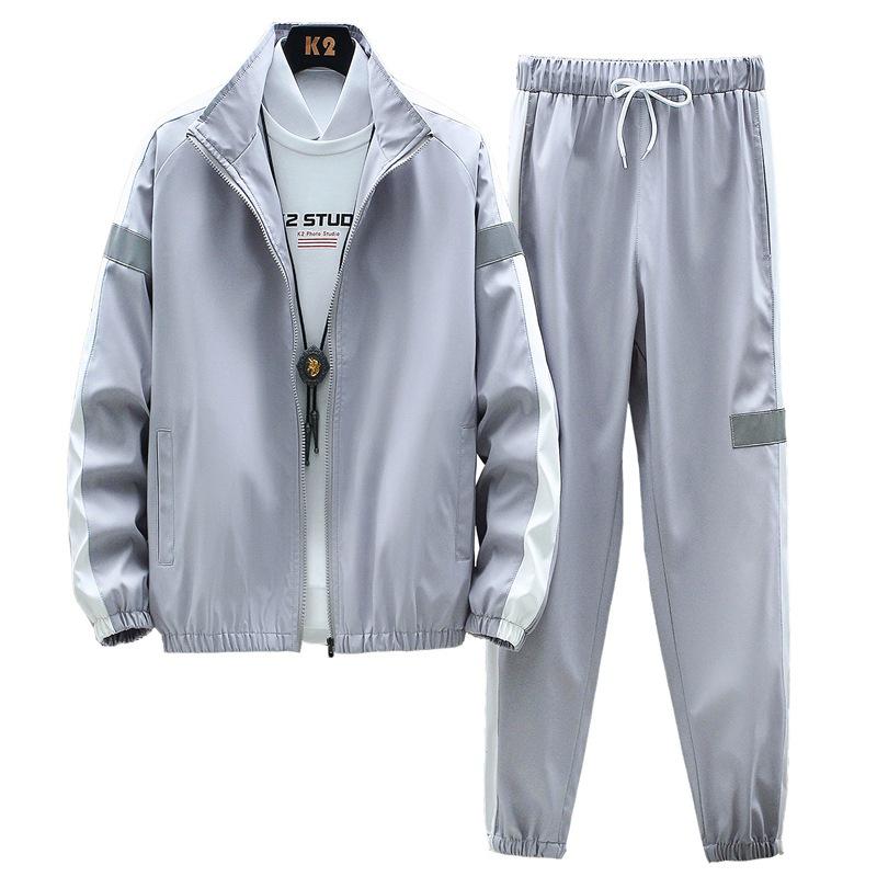 Men's Black Casual Korean Style Hooded Outerwear Set with Long Pants and Long Sleeves