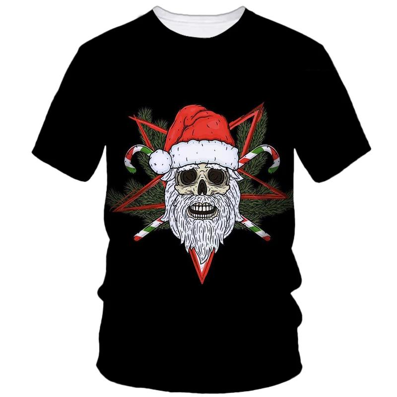 Hot Christmas Party 3D Printed T-shirt Male and Female Couple Red Short Sleeved Party Top Plus Size Loose Street Fashion Top