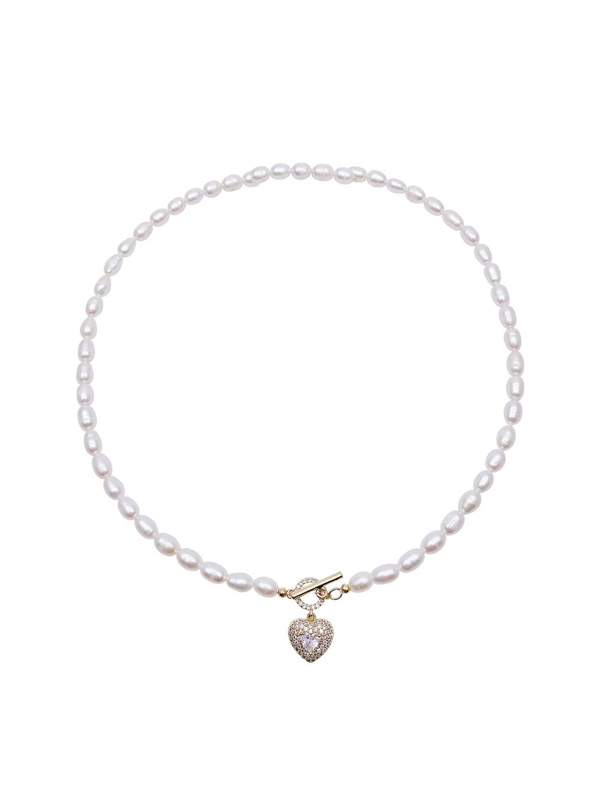 

Французское ретро ожерелье-чокер с пресноводным жемчугом и цирконом в форме сердца - Простой корейский чокер