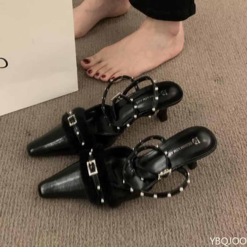 

Трендовые Новые Сексуальные Горячие Туфли Панк Женские Уличные Остроносые Высокие Каблуки с Тонкими Клепками Высокие Каблуки Одинарные Туфли Zapatos De Mujer 39 чёрный