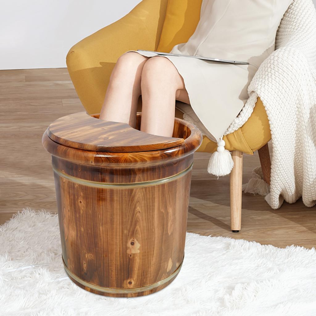 Wooden Wood/Brown Footbath Bucket,40*40cm Round Edge/Carbonization Footbath Bucket  Floortanding for Home,Foot Spas