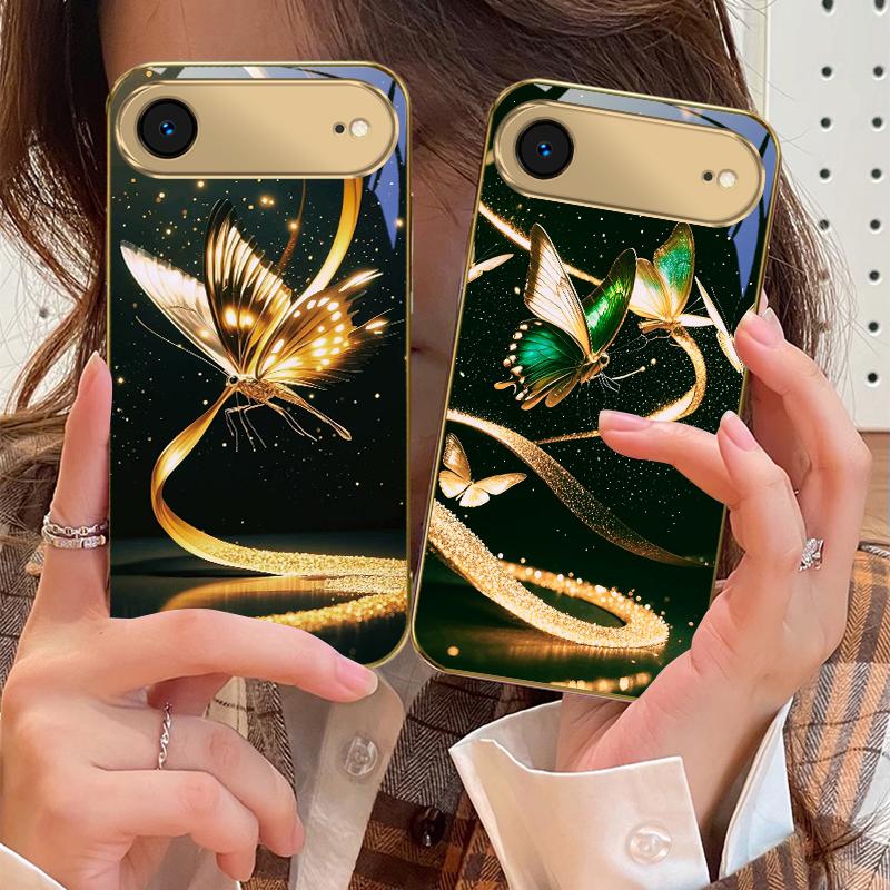 Winding Golden Light For IPhone 17Pro Max 16 17 Pro 15 Pro 14 13 Plus 12 Mini 11Pro Max XR 16E 17Air Golden Glass Phone Case