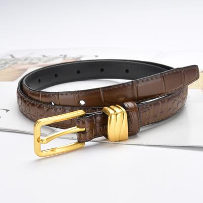 Four Seasons Available New Crocodile Pattern Retro Needle Buckle Leather Thin Belt West Decorative Jeans Waist Belt For Women
