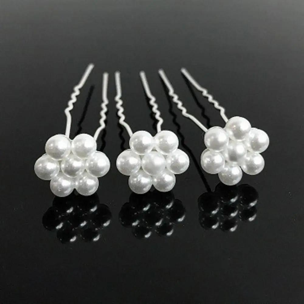 5Pcs Fashion Metal Pearl Flower Hairpin Stick Headwear U-shaped Rhinestone Hair Clip Headdress Bridal Hairpin Wedding