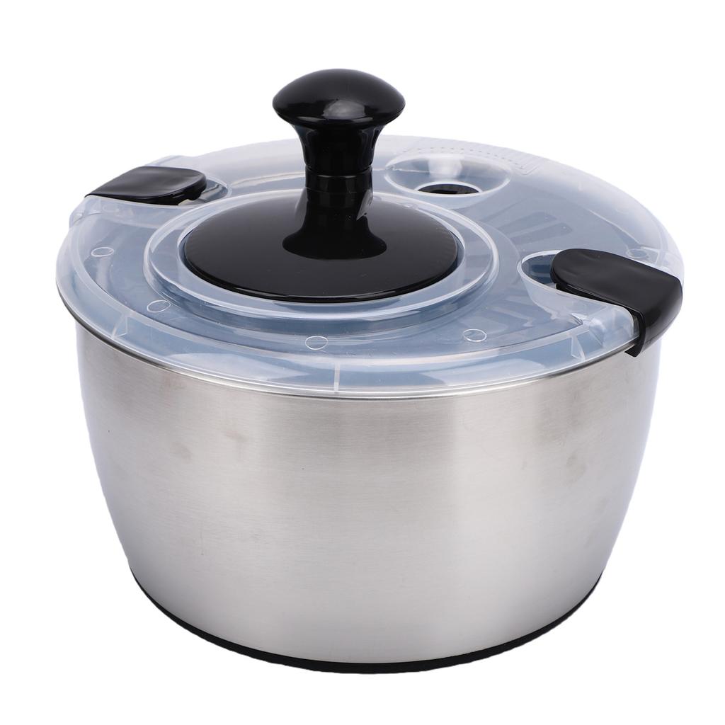 Stainless Steel Salad Spinner 5L Large Capacity Vegetable Washer with Crank Design Multifunctional Kitchen Tool