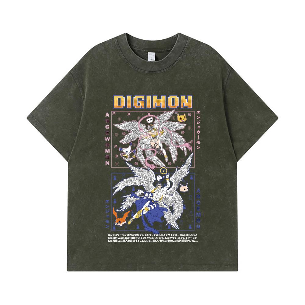 275 GSM Washed T-shirts 100% Cotton Digimon V7 Print Unisex Heavy Cotton T Shirt