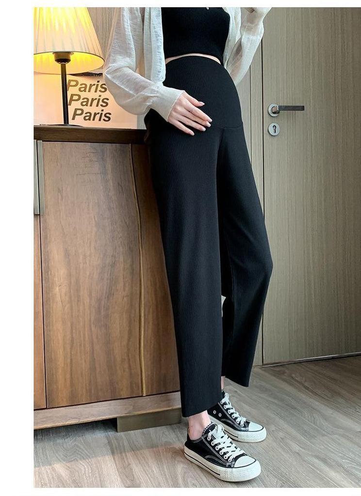 Maternity Wide-Leg Pants: Lightweight Summer Style, Nine-Point Length, Loose Fit, Belly Support, Seamless, Fashionable, Versatile for Home & Outings.