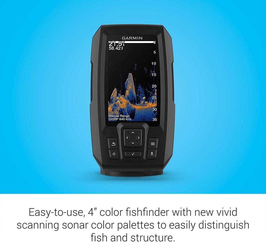 Garmin Striker Vivid 4cv Bundle with Transducer and Protective Color Vivid Scanning Sonar Color Palette Cover, 4-inch Fishfinder, (Product Code