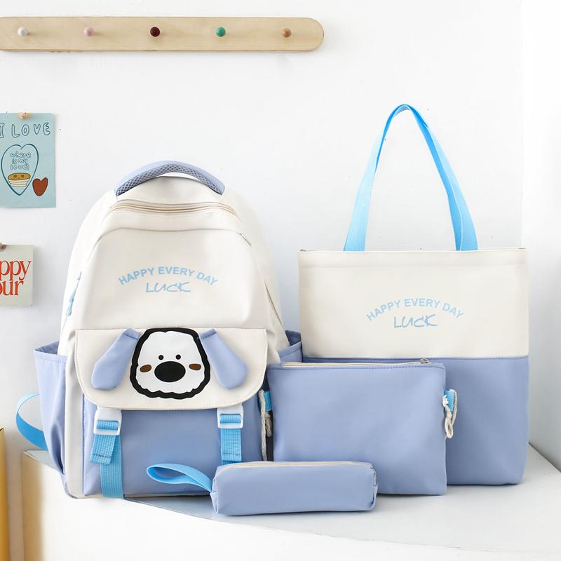 Four-Piece Backpack Set Student Schoolbag Cartoon Women's Color Block Backpack for Girls Letter Backpack