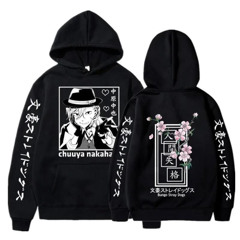 Harajuku Anime Bungo Stray Nakahara Chuuya bosma qalpoqli kuzgi junli katta oʻlchamli qalpoqli Y2k Streetwear kozok