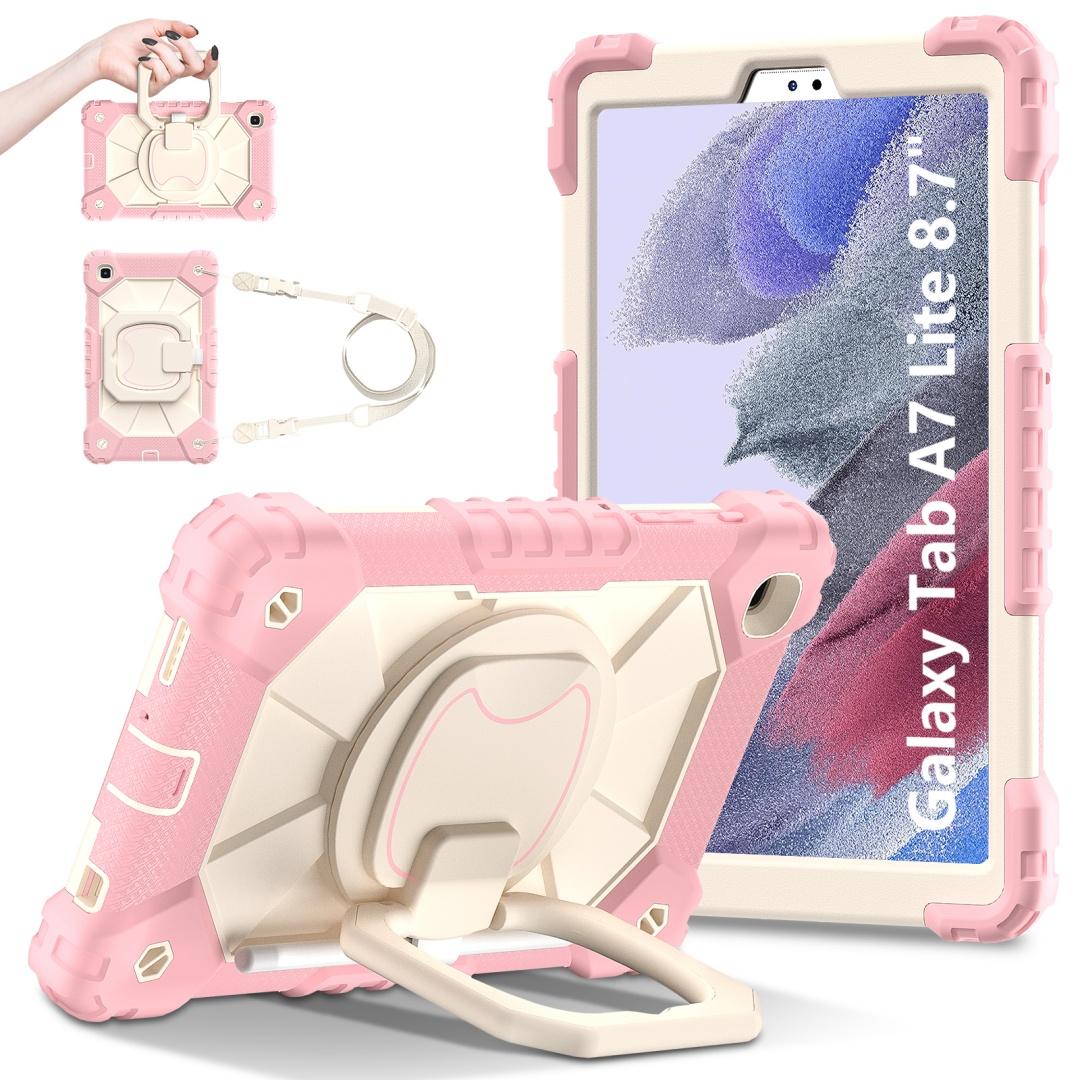 

Для Samsung Galaxy Tab A7 Lite/SM-T220/SM-T225. Вращающаяся на 360° рукоятка, прочная защитная подставка TPU+PC 3 в 1, противоударный чехол для планшета и ПК Samsung Tab A7 Lite розовый