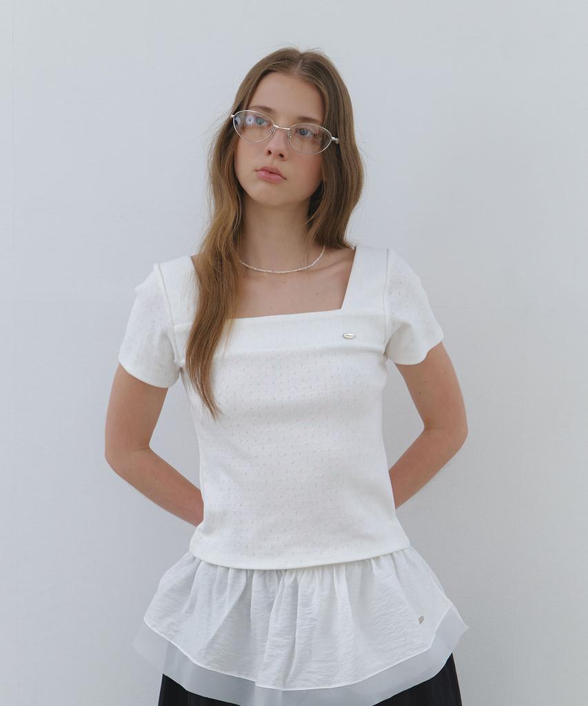CLUNY Line Point Half Sleeve T-Shirt - Ivory