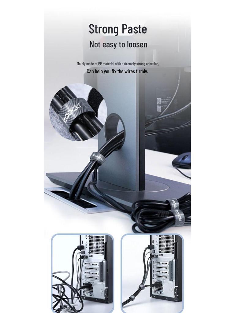 Hook & Loop Self-Adhesive Cable Organizer - Wall-Mounted Cord & Wire Ties