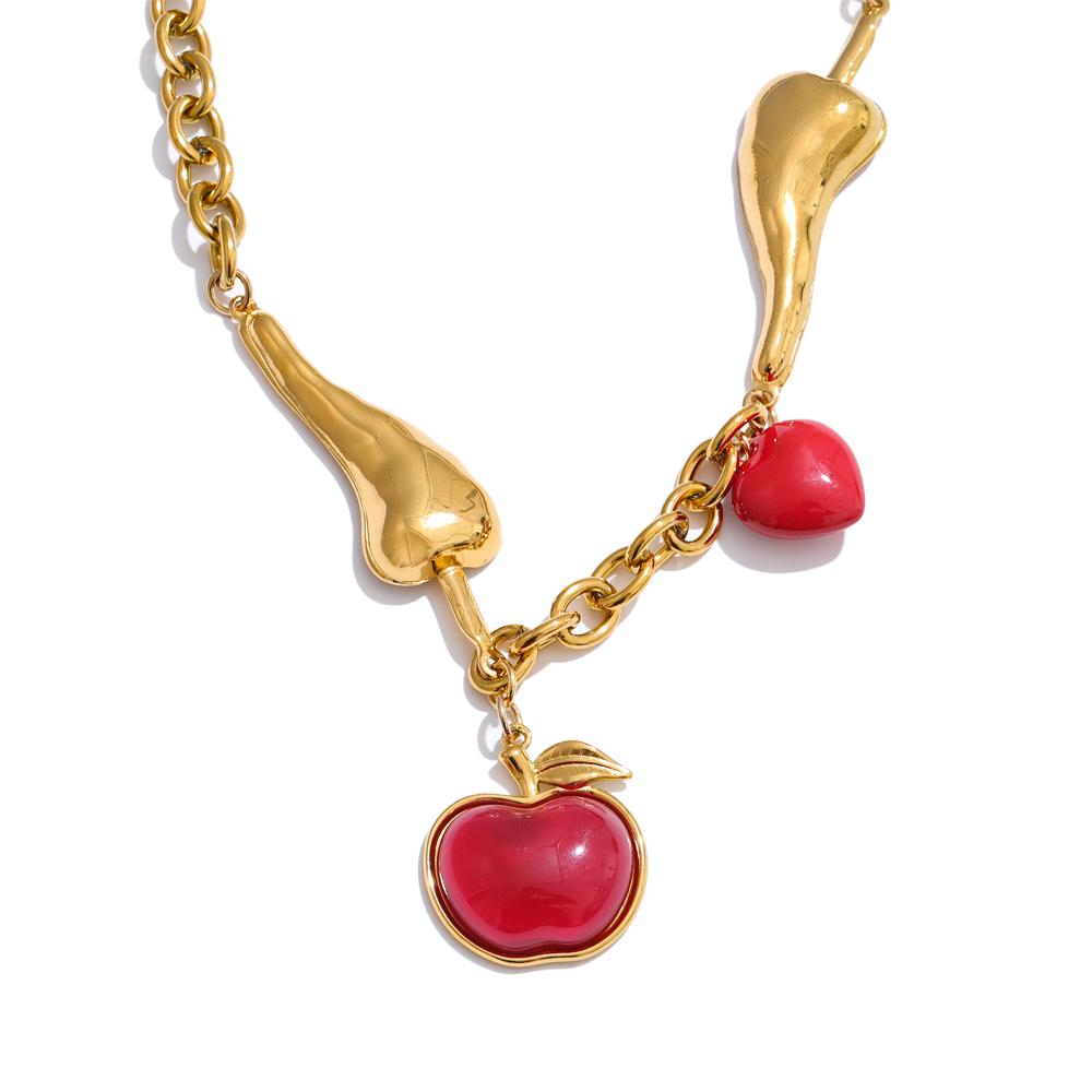 

Yhpup Fashion Chilli Chain Red Enamel Resin Heart Apple Drop Sweet Necklace Golden Stainless Steel Arrivals Collar Jewelry