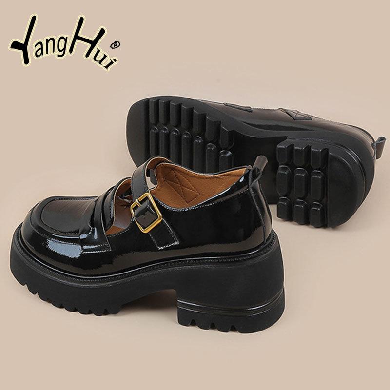 Soft Leather Thick Heel Pumps All-match Casual British Style Mary Janes Platform Shoes for Women 2024 New Fashion Spring Autumn