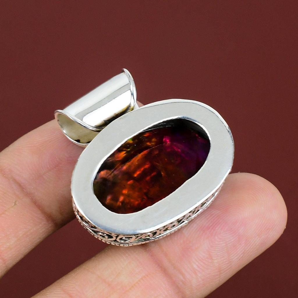 Faceted Ammolite Pendant Gemstone Pendant Handmade Antique Jewelry 925 Sterling Silver Pendant Vintage Pendant Gifts For Him Elegant Jewelry
