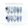 10 Pcs Long Almond Handmade Press On Nails With Rhinestones Reusable Stick On False Nails