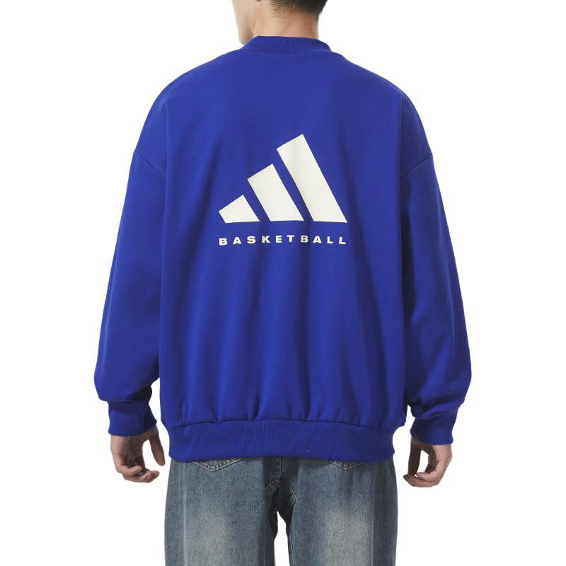 Adidas Logo Print Casual Crew Neck Sweatshirt Unisex Tops Blue IX1963