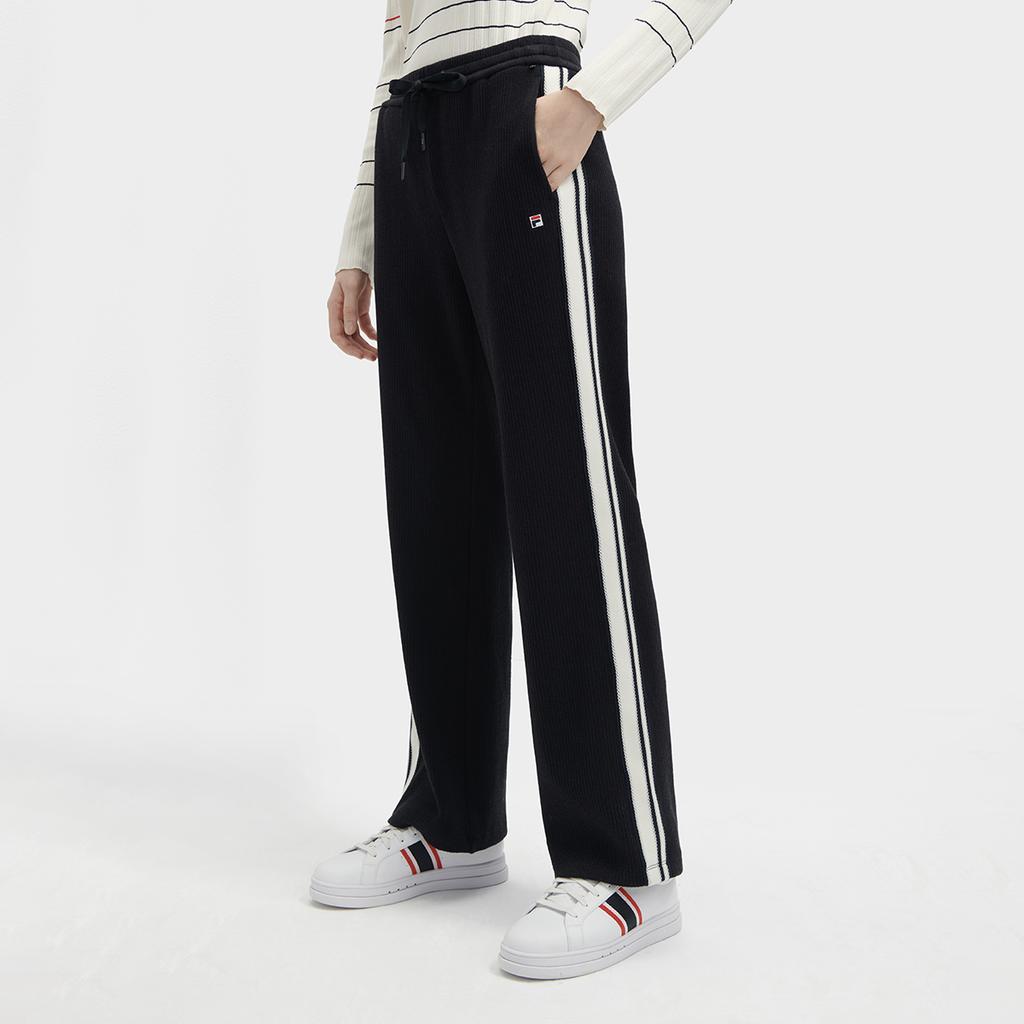FILA Side Stripe Straight Leg Knitted Retro Sports Pants Women pants Legendary-Blue F11W341601F-NV