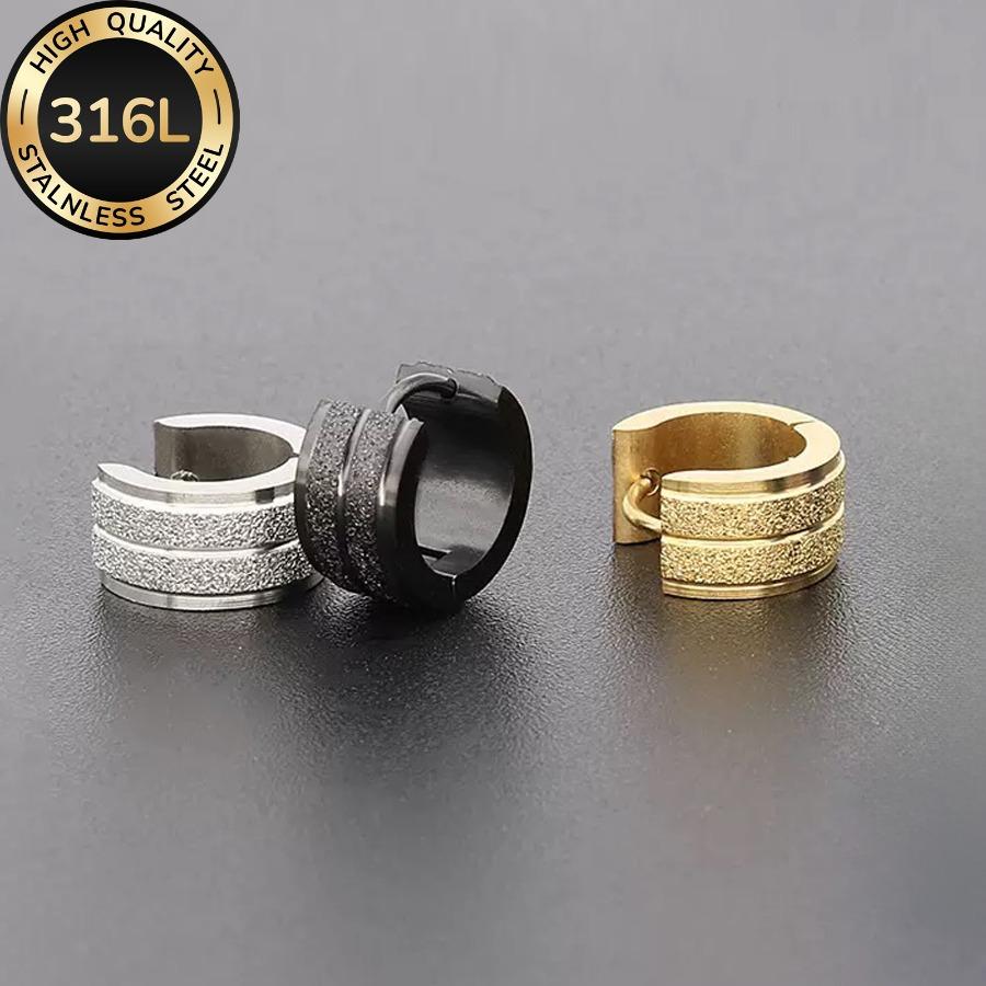 1 Pair of 316L Minimalist Hip-hop Style High-quality 316L Stainless Steel Golden Earrings, Double-layer Matte Finish, Unisex Versatile Earrings