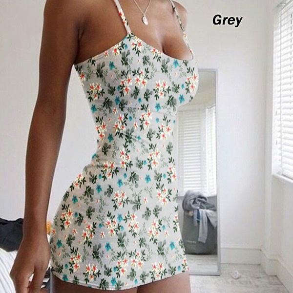 Rochie nouă la modă pentru femei cu bretele spaghetti, cu imprimeu floral, de vară, casual, fără mâneci, rochie florală, rochii sexy bodycon