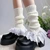 Girls Lolitas Ruffle Frilly Leg Warmers Knitted Leg Sleeves Goth Crochet Ankle Heap Socks JK Uniform Foot Covers  White