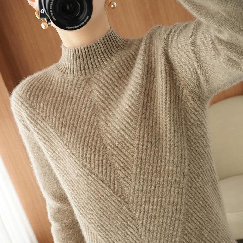 2024 Autumn/Winter Women's Thick Warm Half Turtleneck Knitted Sweater