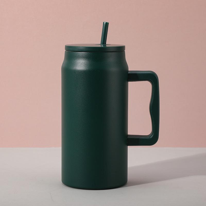 Large Capacity Travel Cup with Handle & Straw, Leak-Proof, Portable, Fits Car Cup Holder, Ice Cooler Function