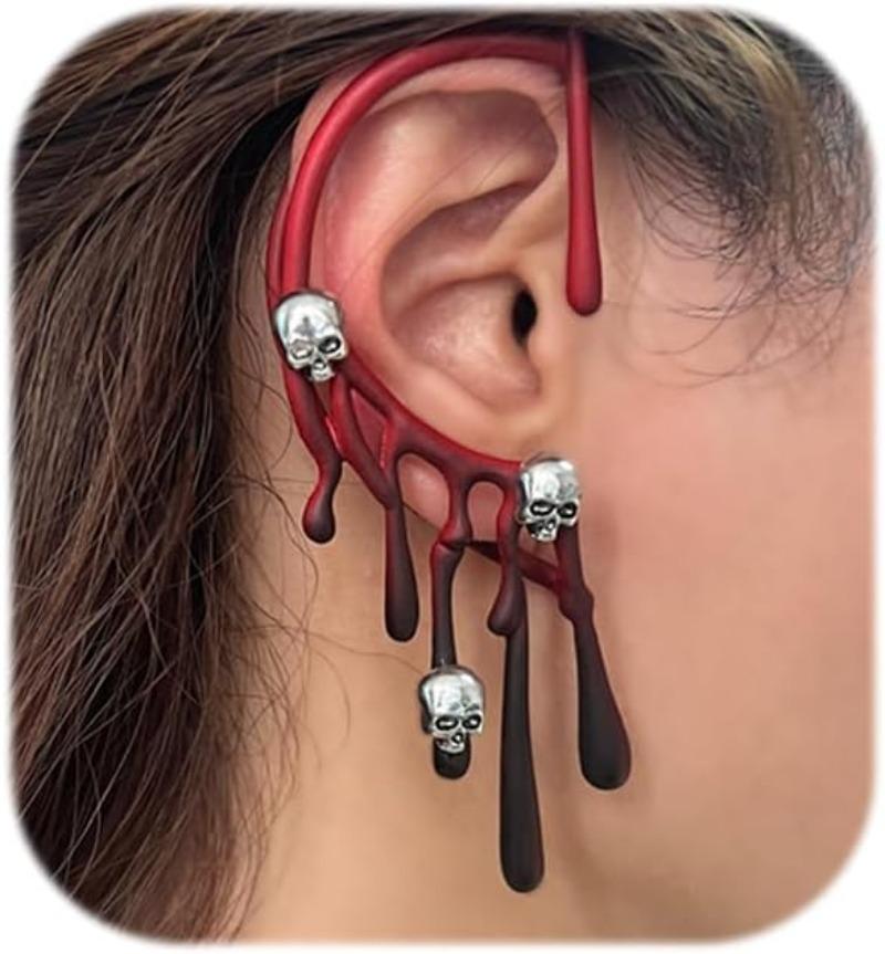 

Halloween party earrings, earlobes, retro wine red personalized cool style earrings, accessories, horror party earrings белый