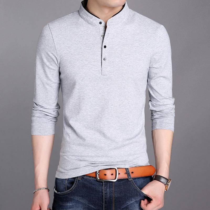 Herren Business Casual Polo Langarm T-Shirt Sommer Bequem und Atmungsaktiv Einfarbiges Oberteil