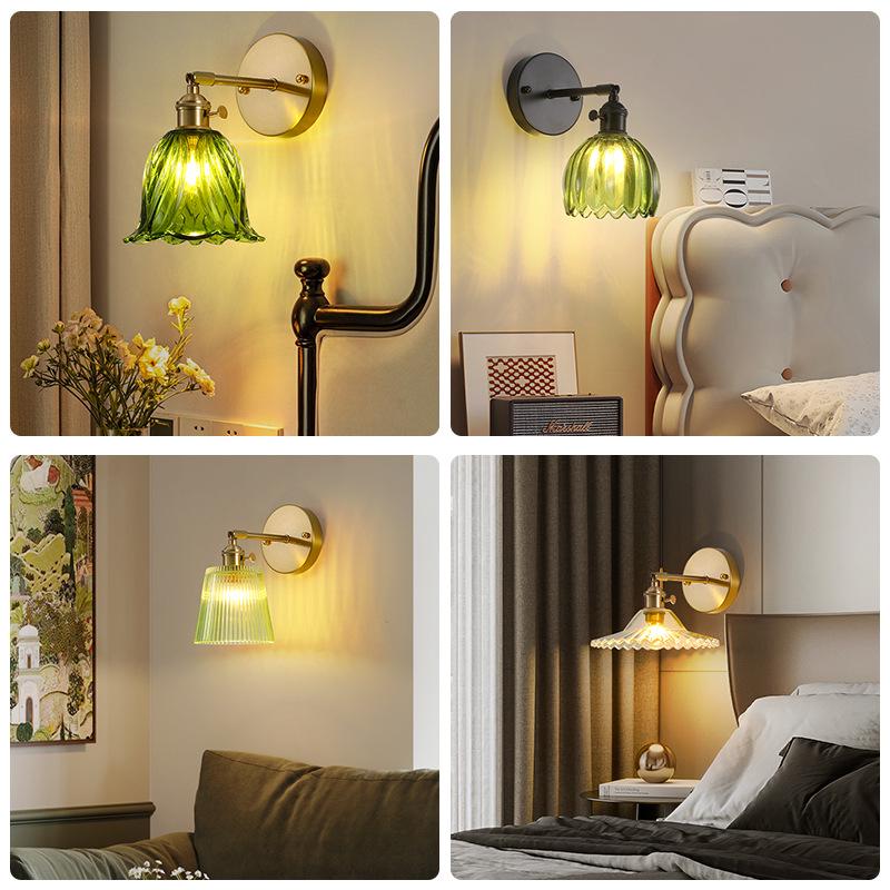 Nordic Amber Glass Wall Lamp - Green Retro Style for Restaurant, Coffee Shop, or Bedside