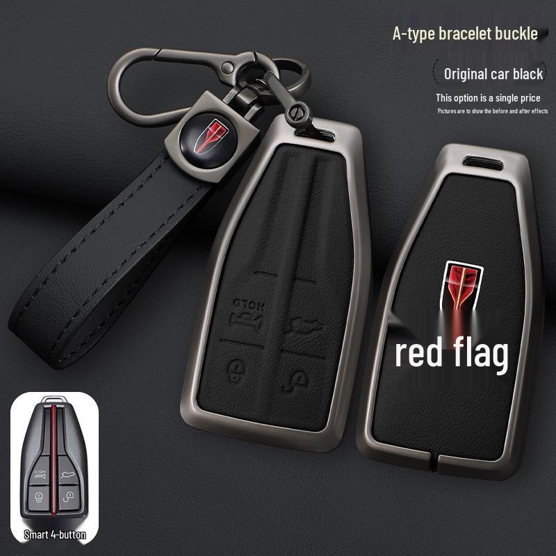 Echtes Leder Schlüsselanhänger für Hongqi H5, FAW HS5, HS7, H9 - High-End Schnallendesign