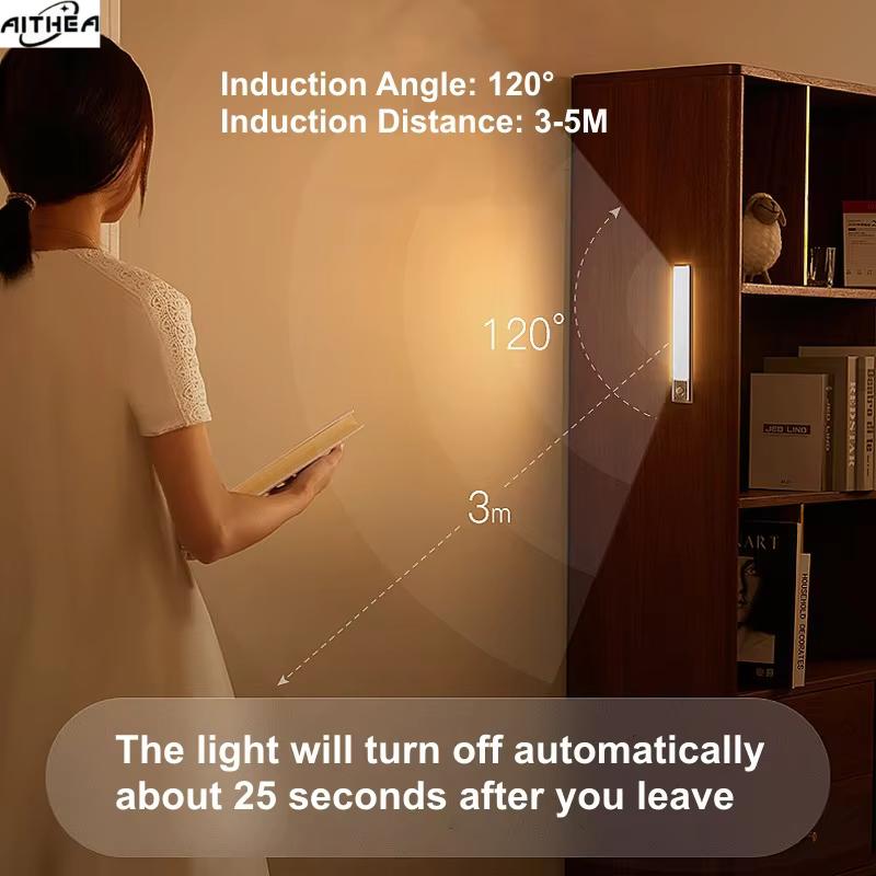 AITHEA PIR Motion Sensor LED Cabinet Light USB Rechargeable Induction Night Light Wireless Portable Detector Lamp for Hallway