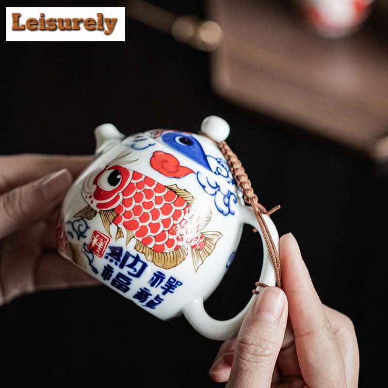 150ml Chinese Dragon Fish Teapot Zen Dargon Egg Pot Tea Soaking Kettle with Ball Hole Kung Fu Tea Tea Items Supplies Decoration