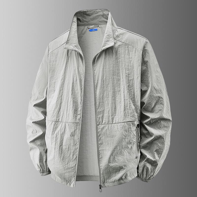 Herren Sommer Sonnenschutz Windjacke - Lässige lockere Passform, Stehkragen, Übergröße.