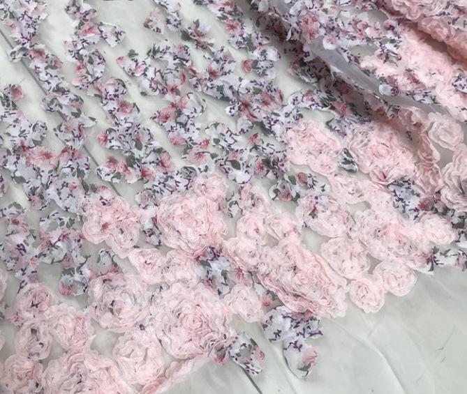 

Children s 3D Flower Embroidered Organza Fabric in Stock розовый