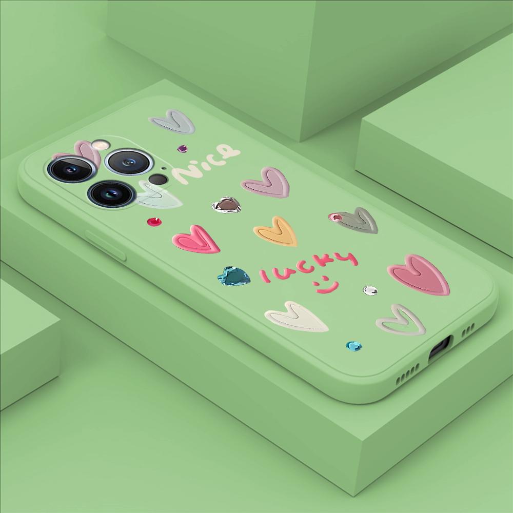 For iPhone 16 15 14 13 12 Pro Max Samsung S25 S23 S24 Plus A53 A15 A16 A13 A14 A23 A25 Love Heart Design Soft Full Lens Protect Phone Case