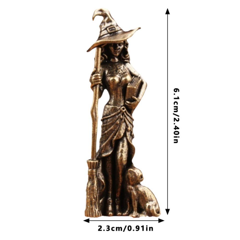 Miniatures Desktop Ornaments Retro Brass Magic Witch Figurines Character Model Small Statue Home Decor Broom Moon Witch Ornament