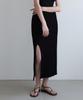 ADAUL Ribbed Slit Midi Skirt - Black