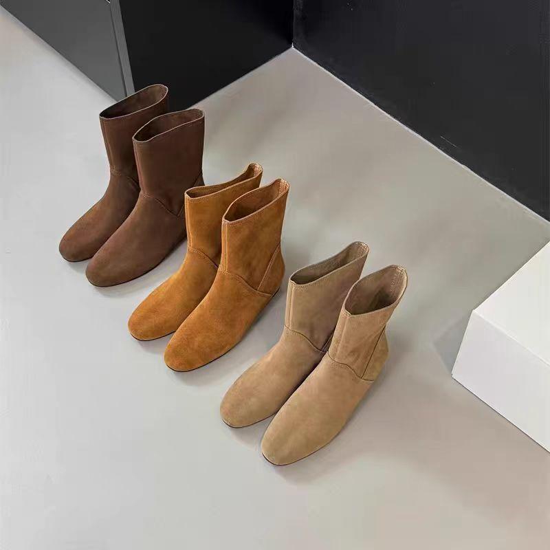 New Style Fashion Cow Suede Women's Boots Real Leather Split Toe Women's Shoes Thick Heel Midsole Short Boots for Women Boots
