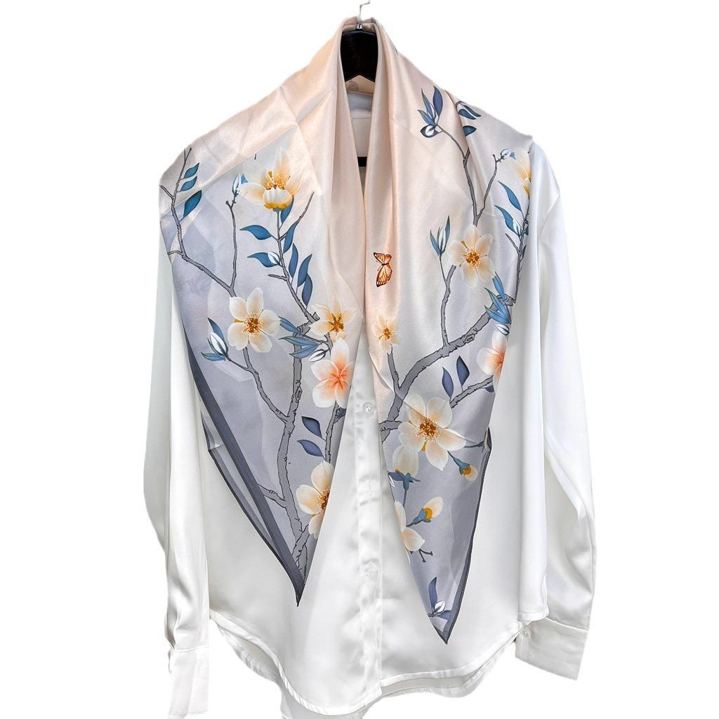 National Style Small Fresh Plum Silk Silk Scarf Spring And Autumn Scarf 100% Mulberry Silk 90 Square Scarf Decorative Scarf Shawl