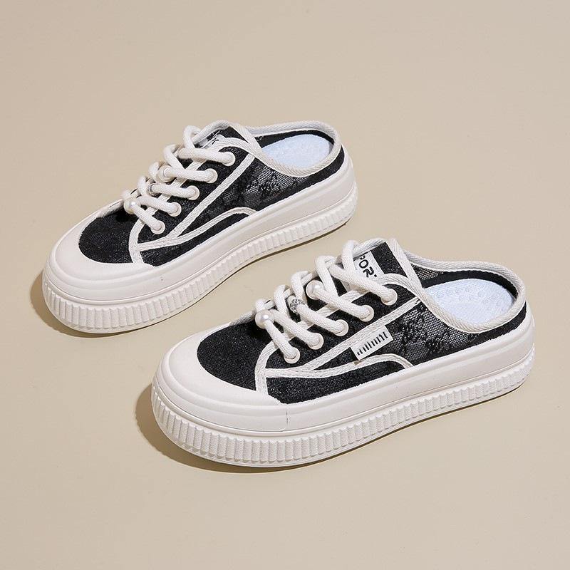 Lace bag head half slippers women's 2025 summer new shoes platform super fire versatile Internet celebrity leisure sports sandals