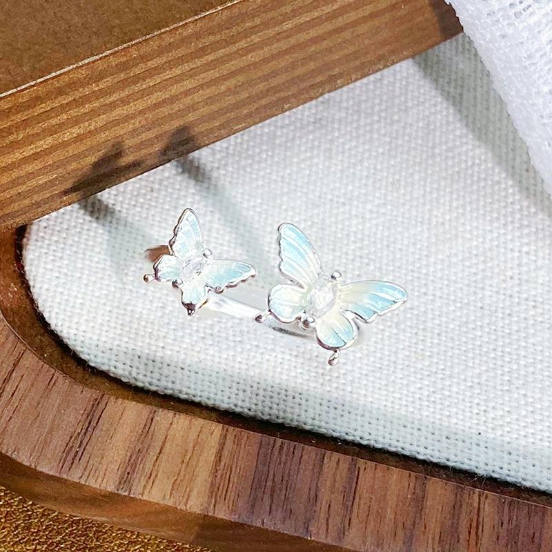 Small Fresh Enamel Dripping Oil Gradual Change Butterfly Opening Ring Niche Cool Feeling Stacked Wearing High Sense Personalized Ring Female