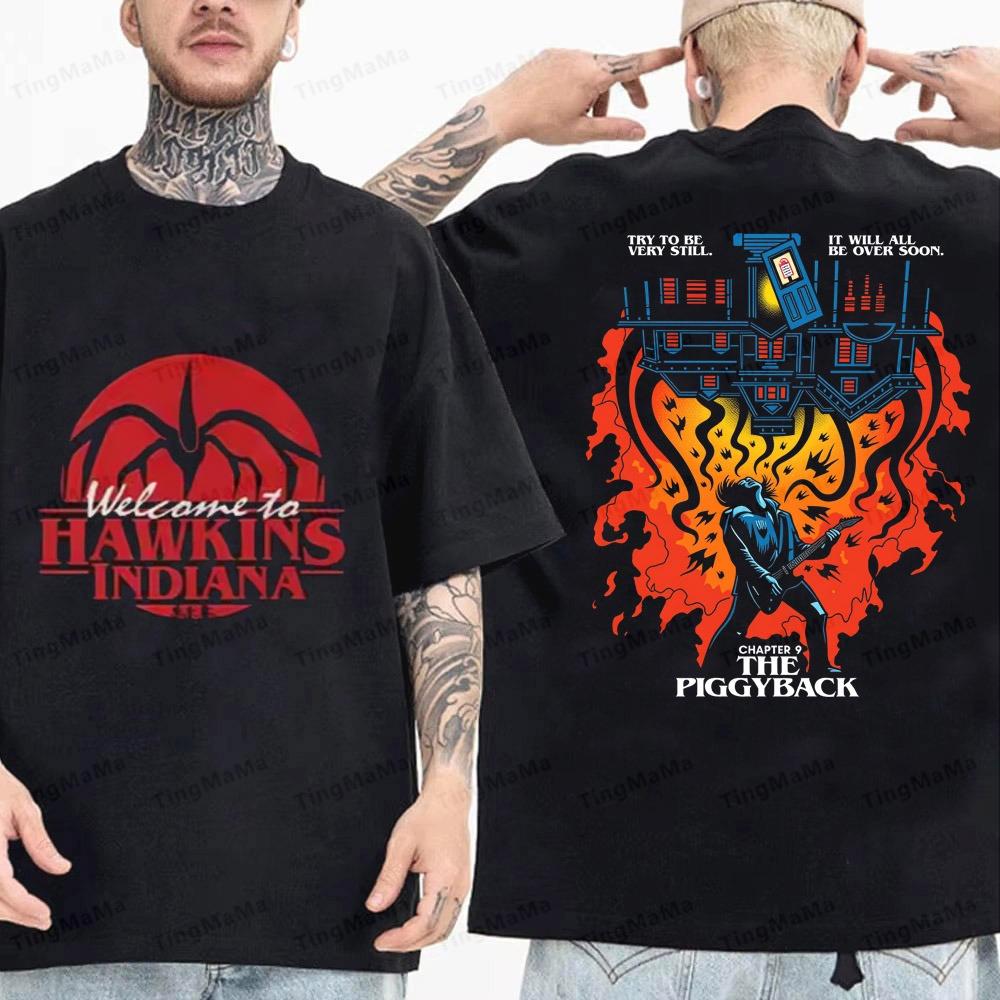 High Quality Cotton Eddie Munson Stranger Print Tshirt Vintage Demogorgon Cannibal Flower Hawkins Graphic Streetwear Men Women