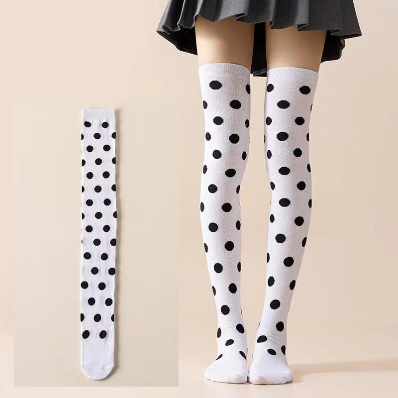 Lange Socken Damen Über dem Knie Gestreift Oberschenkelhoch Strümpfe Gepunktet Damen Schwarz Weiß Rosa Lolita Harajuku