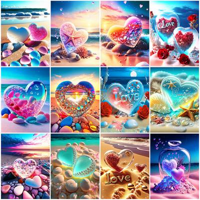 Nouvelle arrivée diamant mosaïque amour pierre broderie coeur point de croix bord de mer peinture fleur fantaisie paysage décoration murale